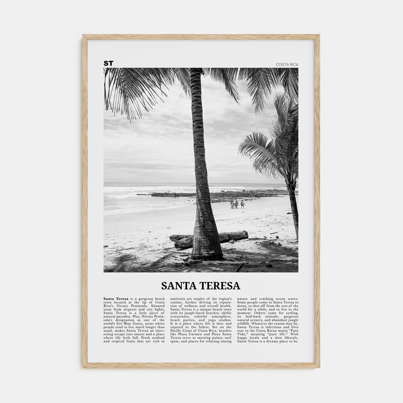 Santa Teresa Poster Natural Wood / 8x12 in Nbourhood Travel B&W Poster