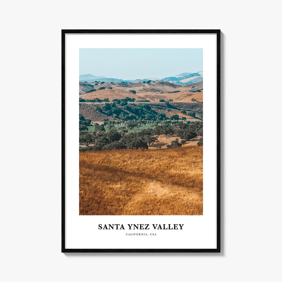 Santa Ynez Valley colorful classic poster of California, USA – vertical wall art, unframed print shown in interior mockup