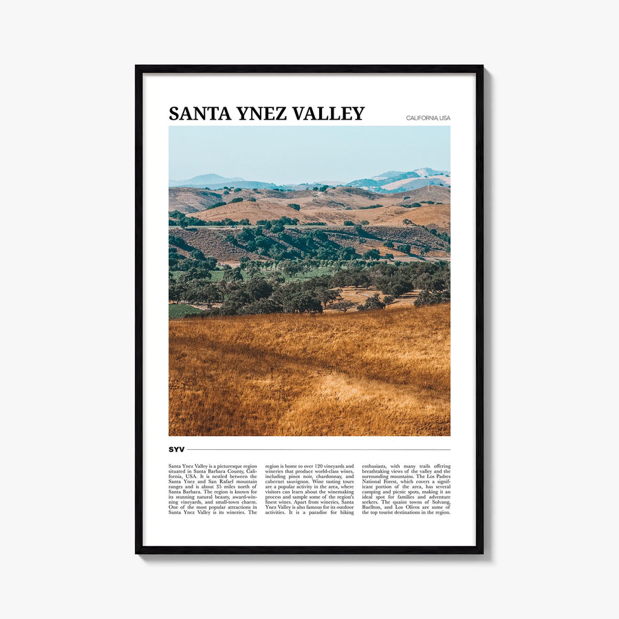 Santa Ynez Valley colorful travel poster of California, USA – vertical wall art, unframed print shown in interior mockup