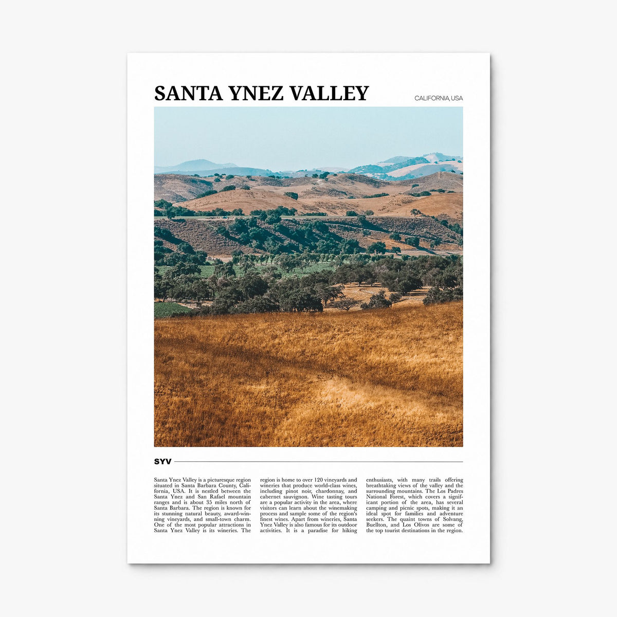 Santa Ynez Valley Travel Poster, print only (unframed)