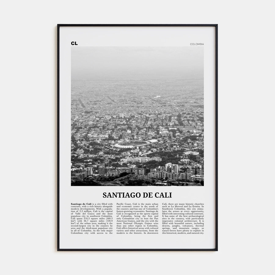 Santiago de Cali Poster Black Metal / 8x12 in Nbourhood Travel B&W Poster