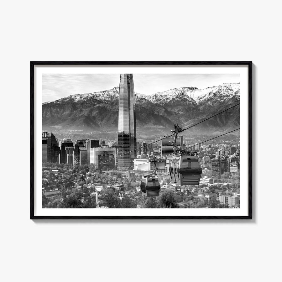 Santiago de Chile black & white photo poster of Chile – horizontal wall art, unframed print shown in interior mockup