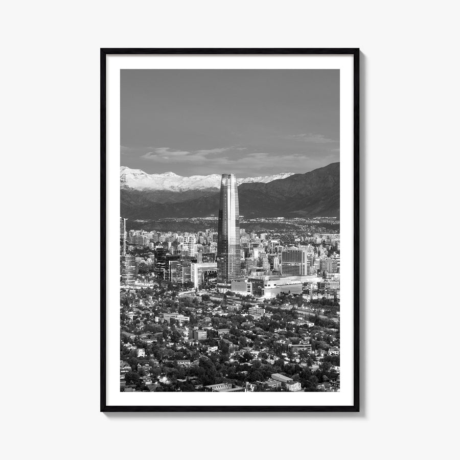 Santiago de Chile no. 1 black & white photo poster of Chile – vertical wall art, unframed print shown in interior mockup