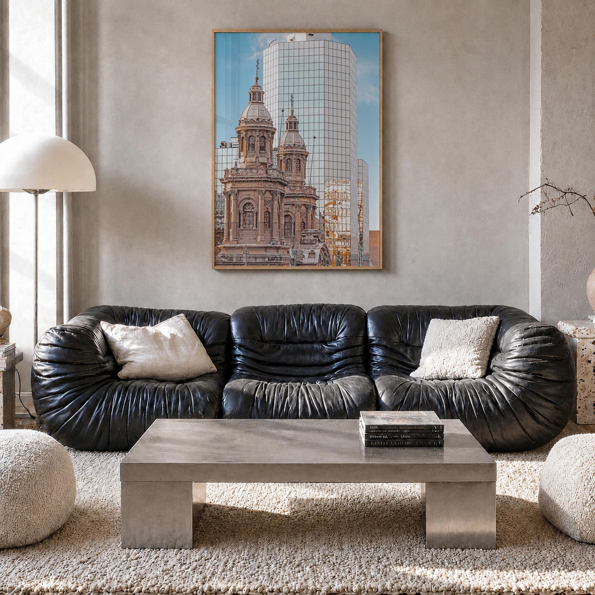 Santiago de Chile no. 2 colorful photo poster of Chile – vertical wall art in natural wood frame, hanging on wall