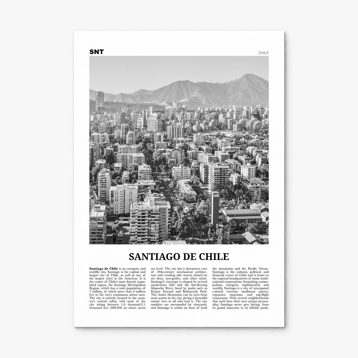 Santiago de Chile Newspaper Poster, print only (unframed)