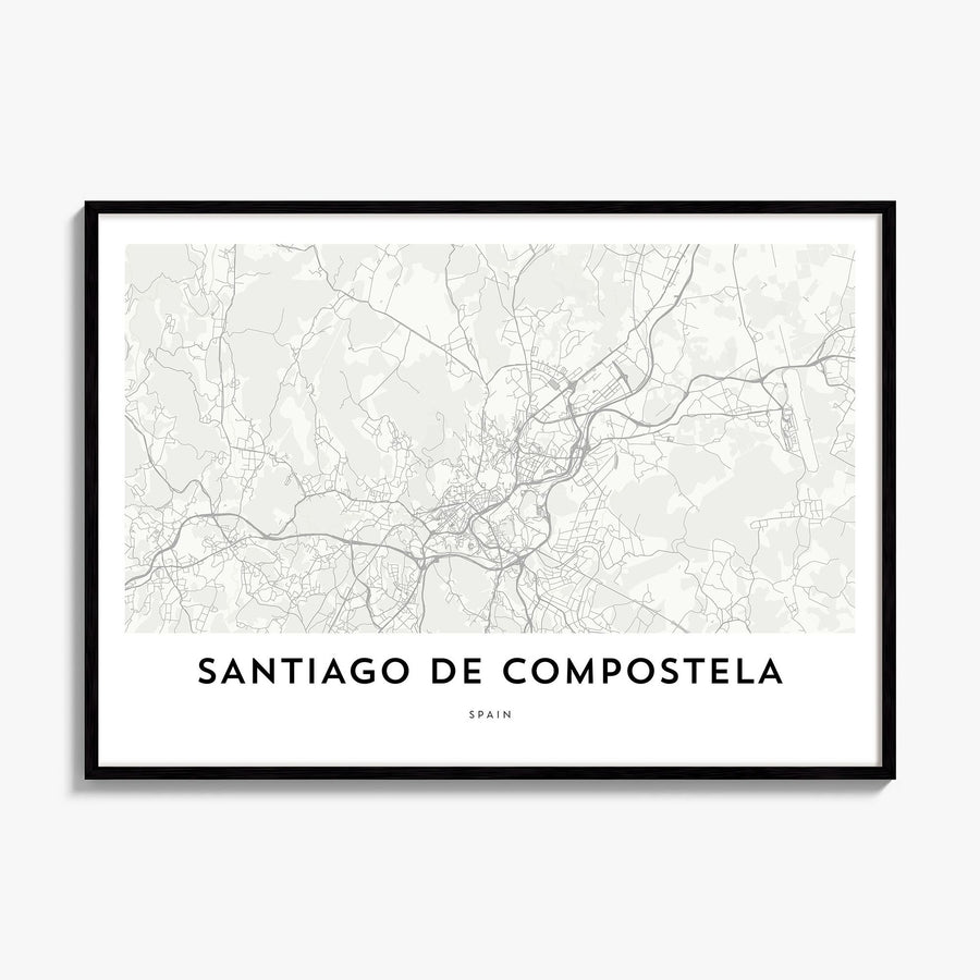 Santiago de Compostela Map Poster, framed poster mockup