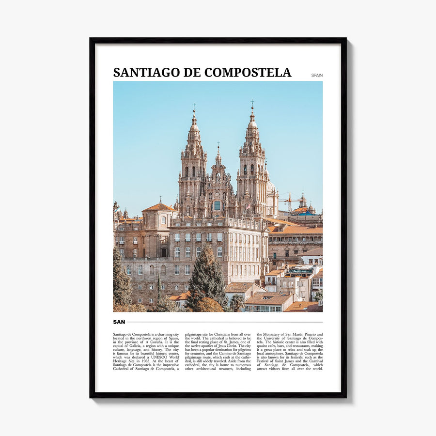 Santiago de Compostela Travel Poster, framed poster mockup