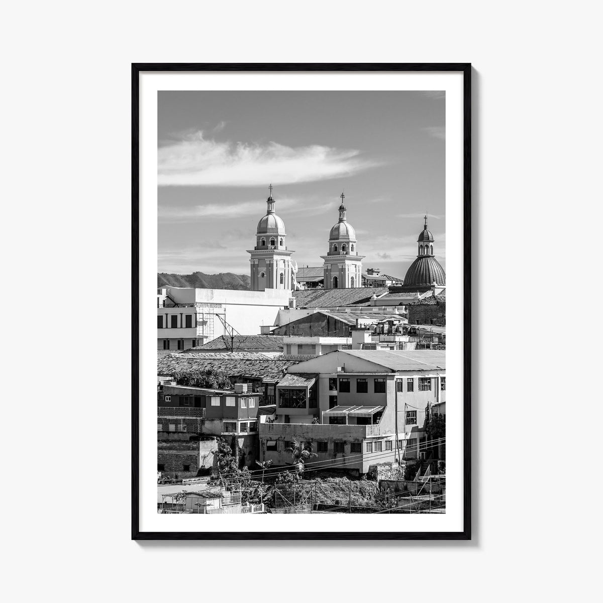 Santiago de Cuba black & white photo poster of Cuba – vertical wall art, unframed print shown in interior mockup
