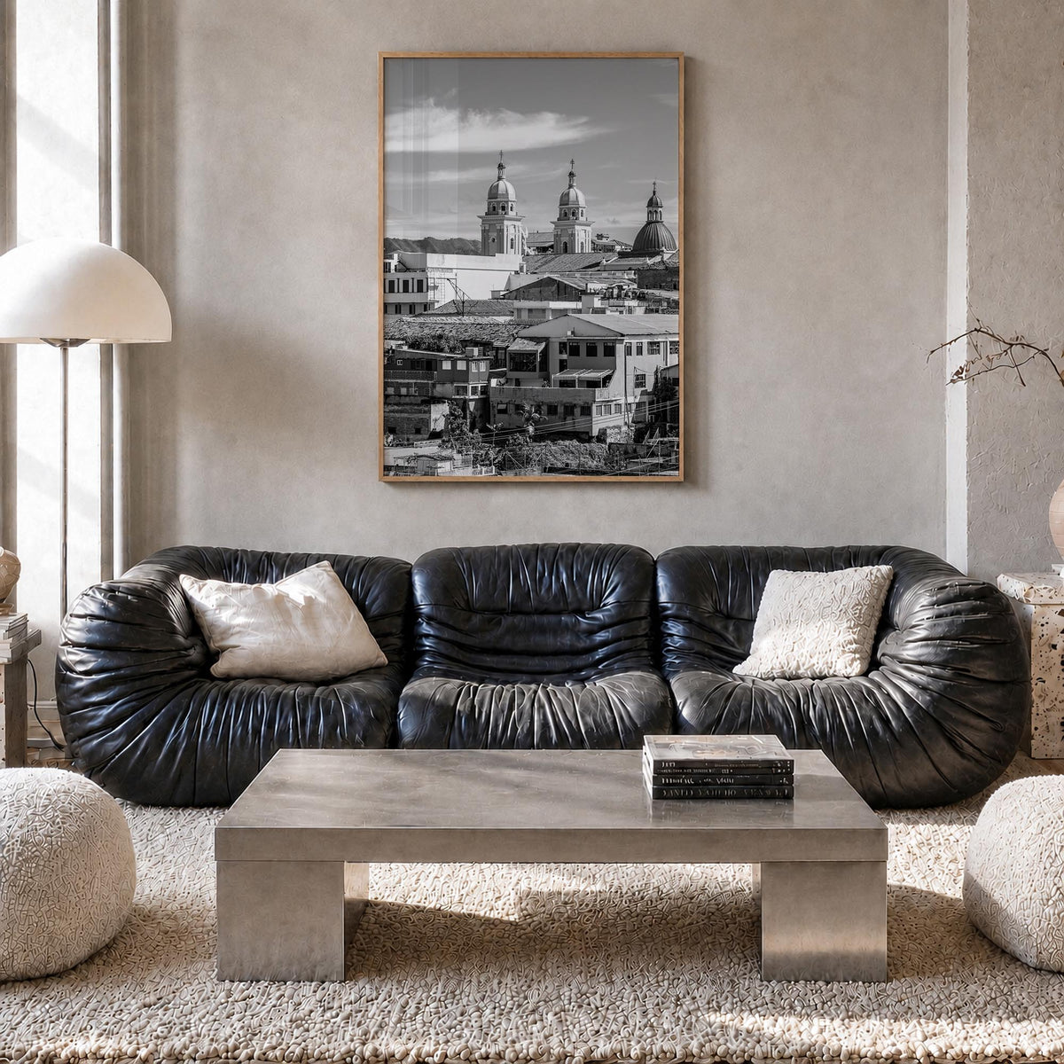 Santiago de Cuba black & white photo poster of Cuba – vertical wall art in natural wood frame, hanging on wall