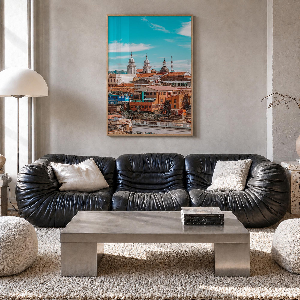 Santiago de Cuba colorful photo poster of Cuba – vertical wall art in natural wood frame, hanging on wall