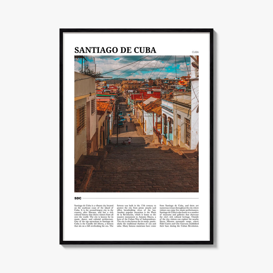 Santiago de Cuba colorful travel poster of Cuba – vertical wall art, unframed print shown in interior mockup