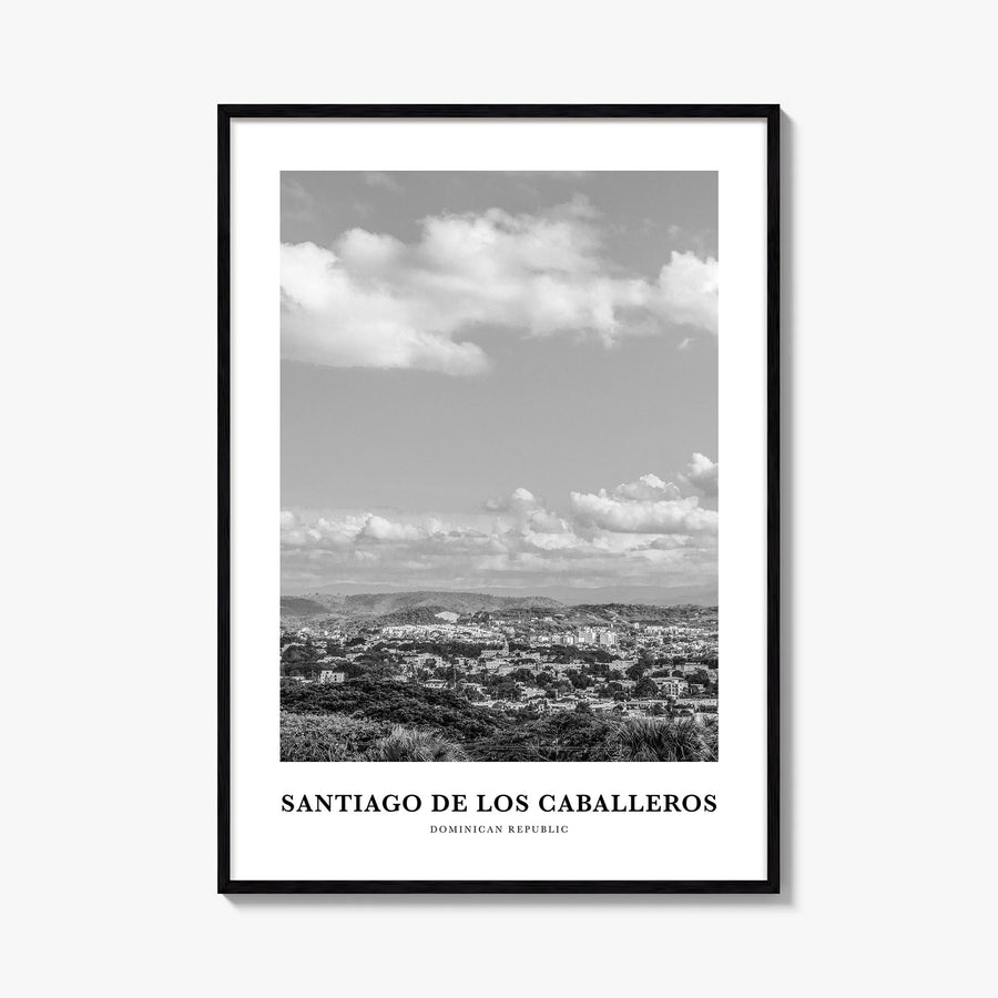 Santiago de los Caballeros black & white classic poster of Dominican Republic – vertical wall art, unframed print shown in in