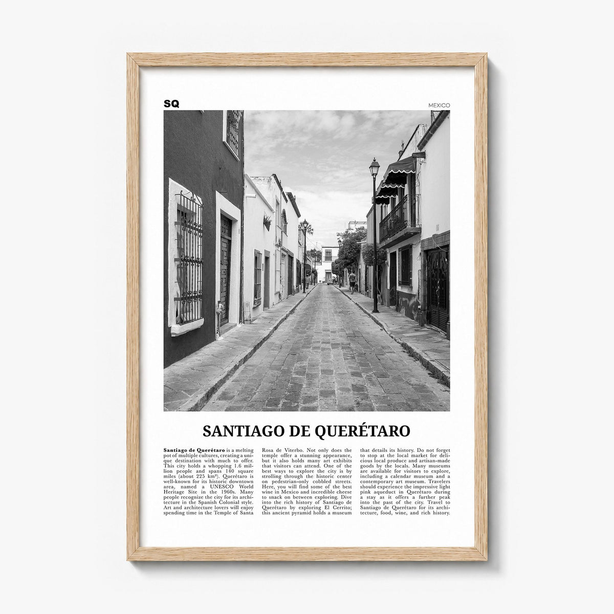 Santiago de Querétaro Newspaper Poster in a natural wood frame