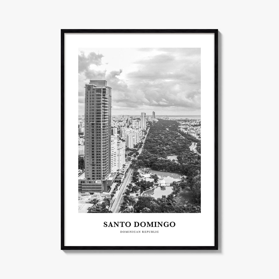 Santo Domingo black & white classic poster of Dominican Republic – vertical wall art, unframed print shown in interior mockup