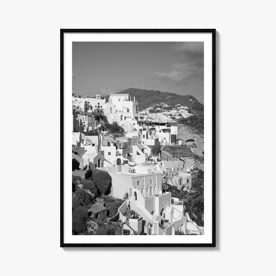 Santorini no. 4 colorful photo poster of Greece – vertical wall art, unframed print shown in interior mockup