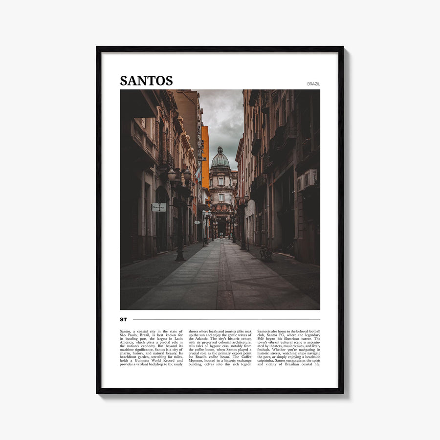 Santos no. 2 colorful travel poster of Brazil – vertical wall art, unframed print shown in interior mockup