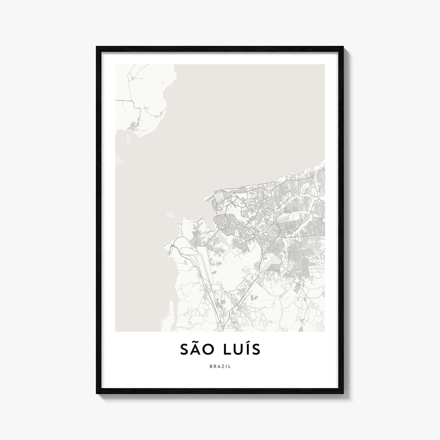 São Luís black & white map poster of Brazil – vertical wall art, unframed print shown in interior mockup