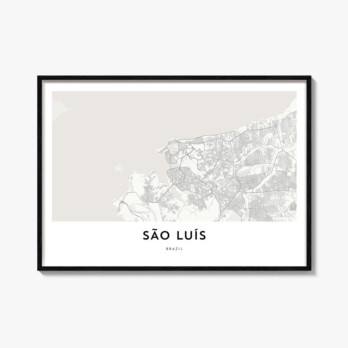 São Luís black & white map poster of Brazil – horizontal wall art, unframed print shown in interior mockup
