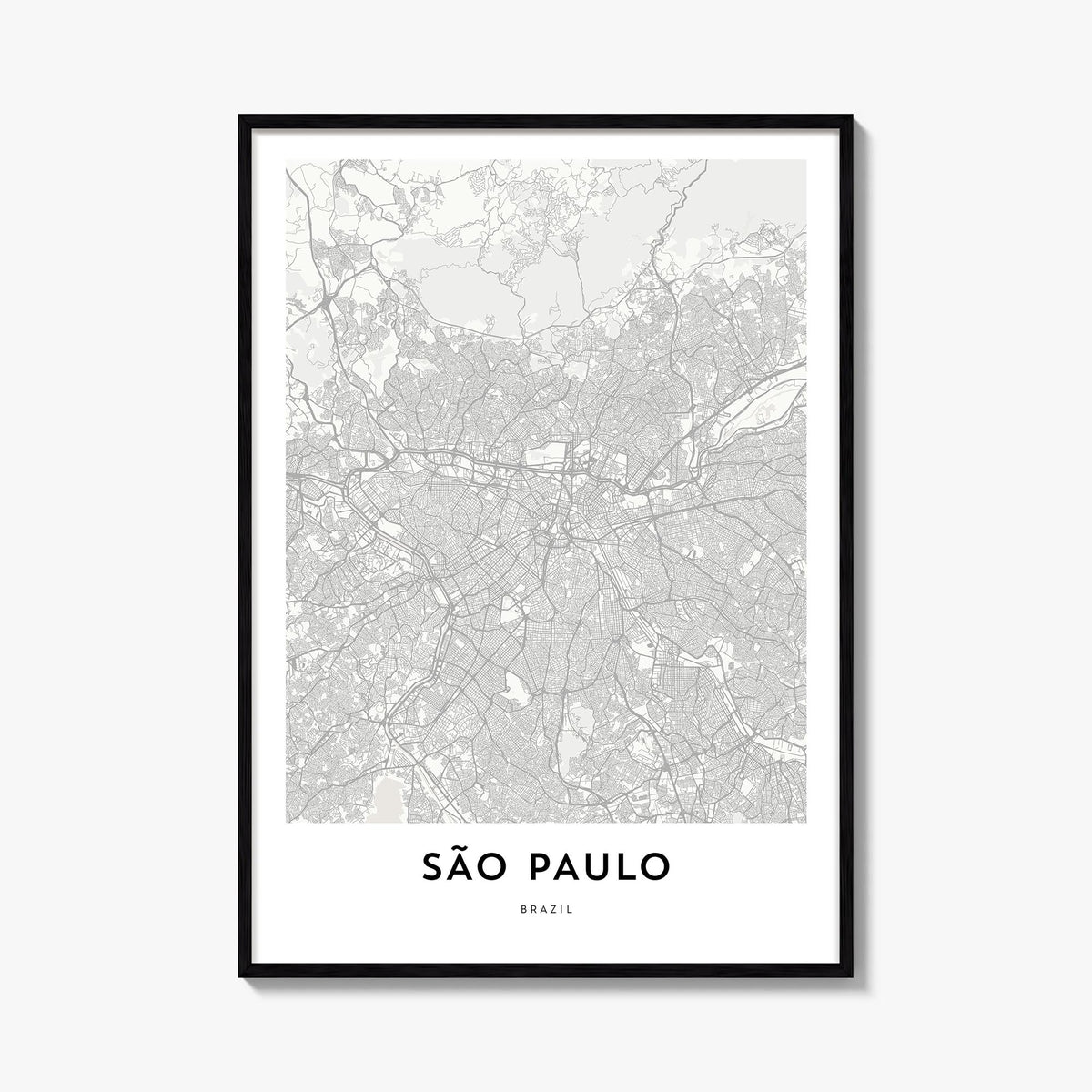 São Paulo black & white map poster of Brazil – vertical wall art, unframed print shown in interior mockup