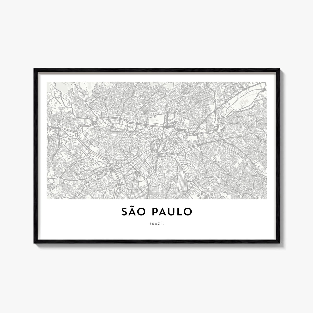 São Paulo black & white map poster of Brazil – horizontal wall art, unframed print shown in interior mockup