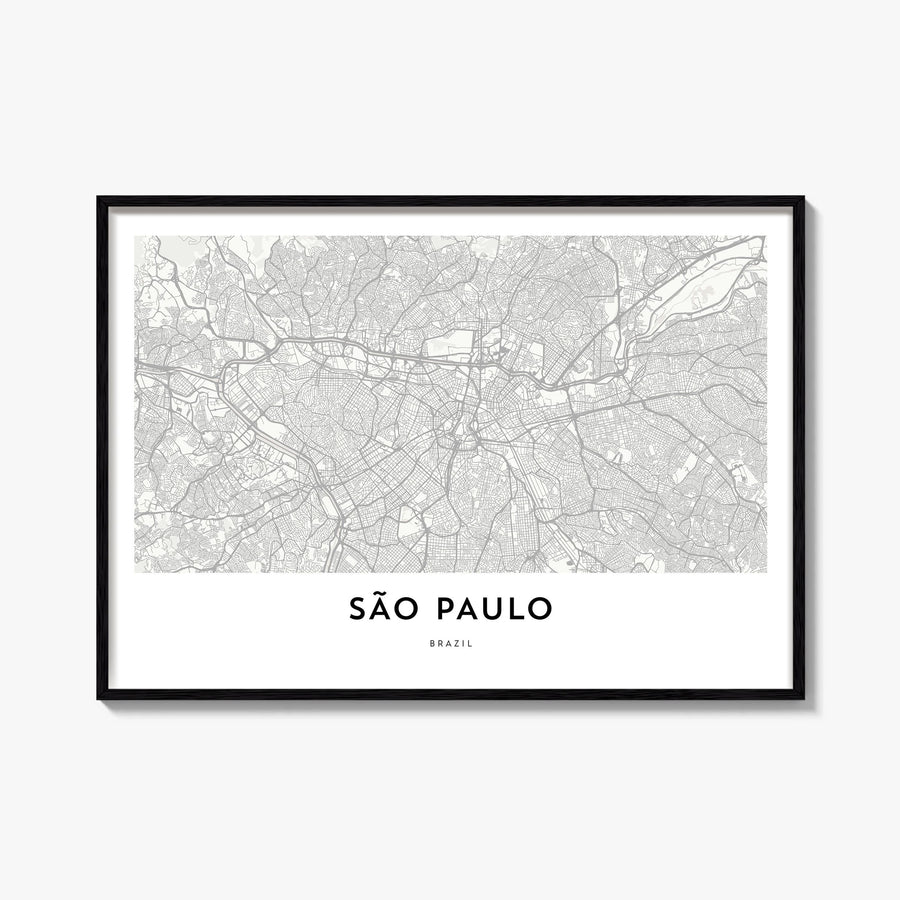 São Paulo black & white map poster of Brazil – horizontal wall art, unframed print shown in interior mockup