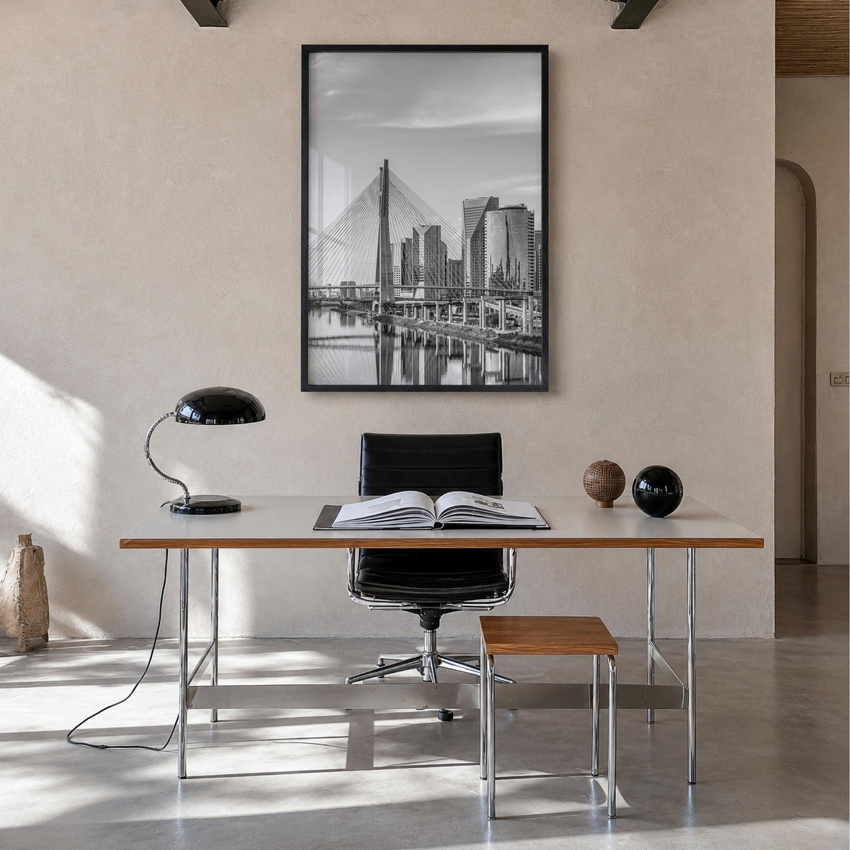 São Paulo black & white photo poster of Brazil – vertical wall art in black wood frame, hanging on wall