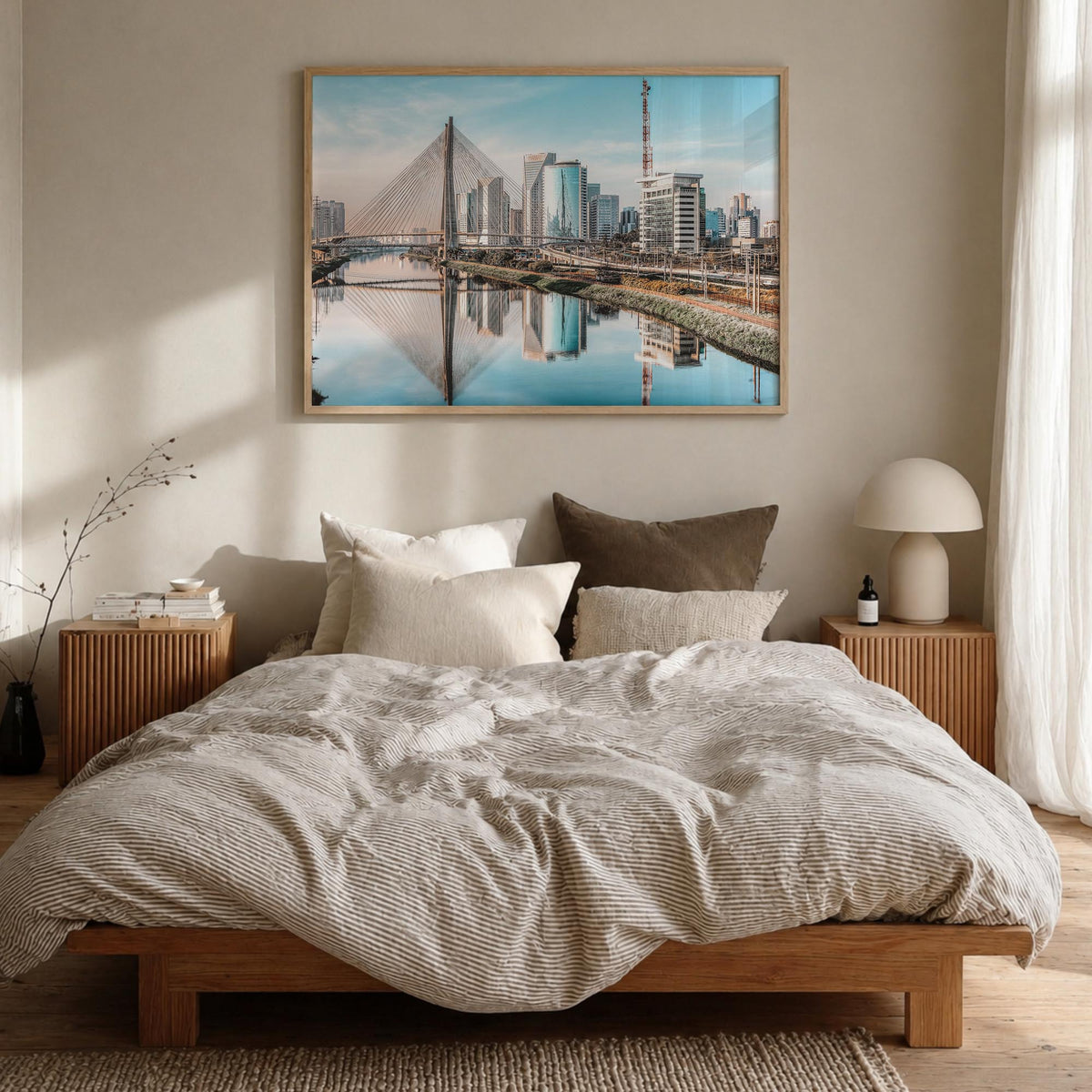São Paulo colorful photo poster of Brazil – horizontal wall art in natural wood frame, hanging on wall