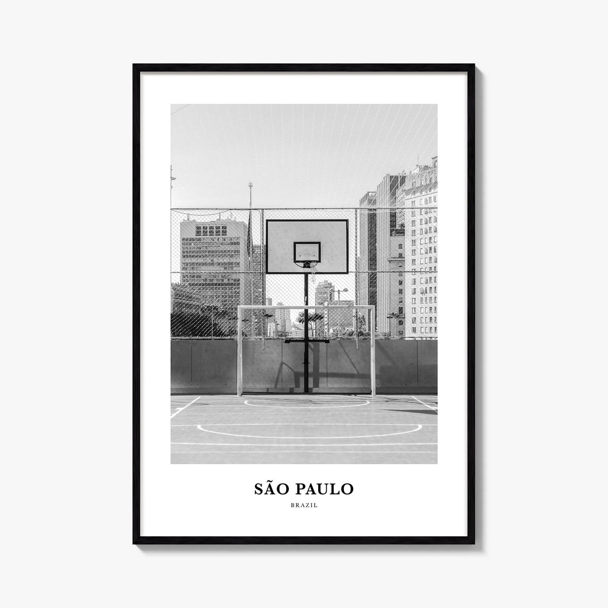 São Paulo no. 1 black & white classic poster of Brazil – vertical wall art, unframed print shown in interior mockup