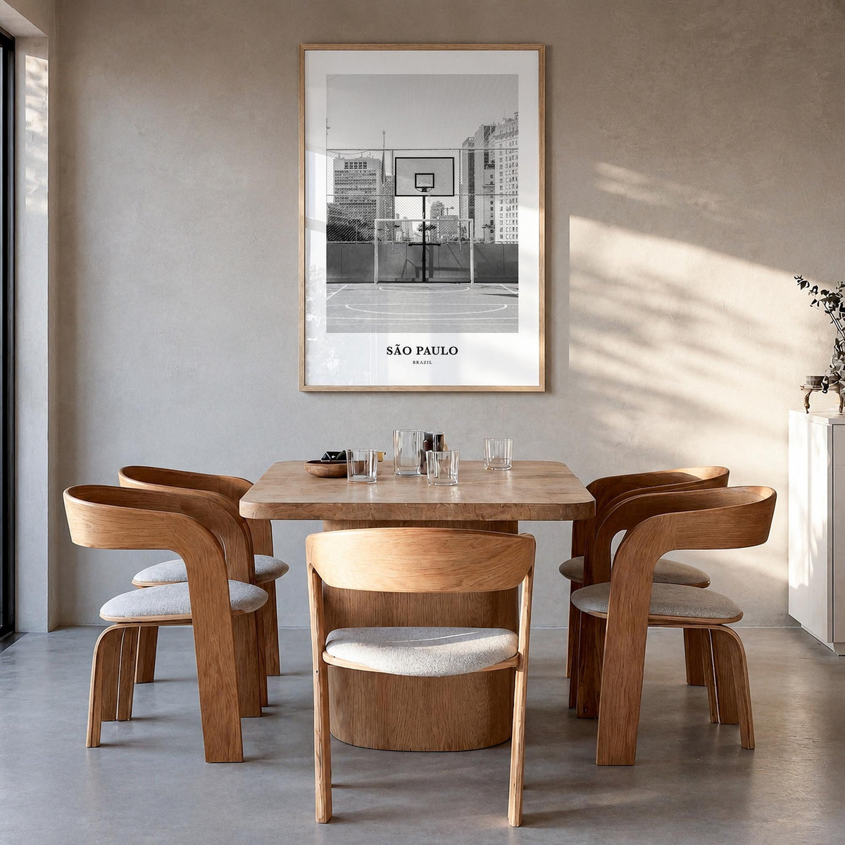 São Paulo no. 1 black & white classic poster of Brazil – vertical wall art in natural wood frame, hanging on wall