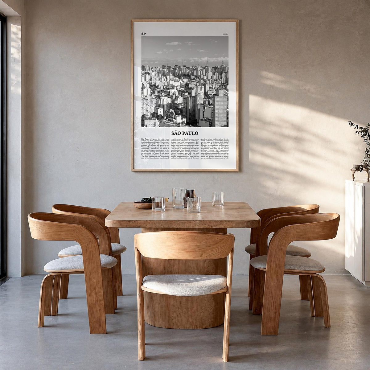 São Paulo no. 1 black & white newspaper poster of Brazil – vertical wall art in natural wood frame, hanging on wall