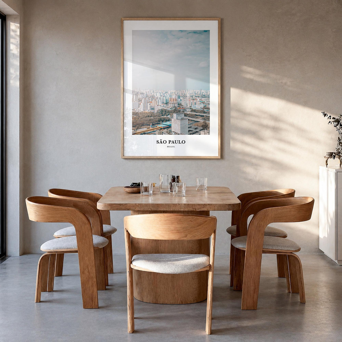 São Paulo no. 1 colorful classic poster of Brazil – vertical wall art in natural wood frame, hanging on wall