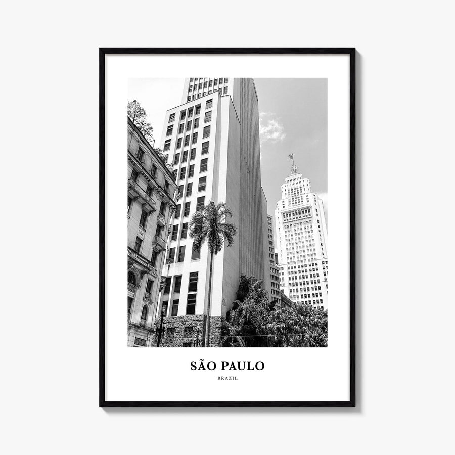 São Paulo no. 2 black & white classic poster of Brazil – vertical wall art, unframed print shown in interior mockup