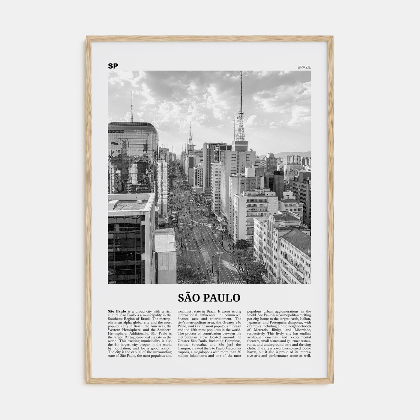 São Paulo No 2 Poster Natural Wood / 8x12 in Nbourhood Travel B&W Poster