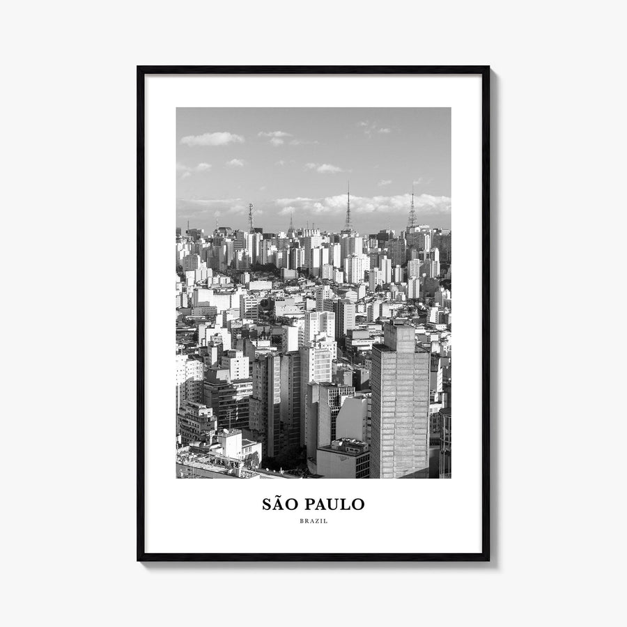 São Paulo no. 3 black & white classic poster of Brazil – vertical wall art, unframed print shown in interior mockup