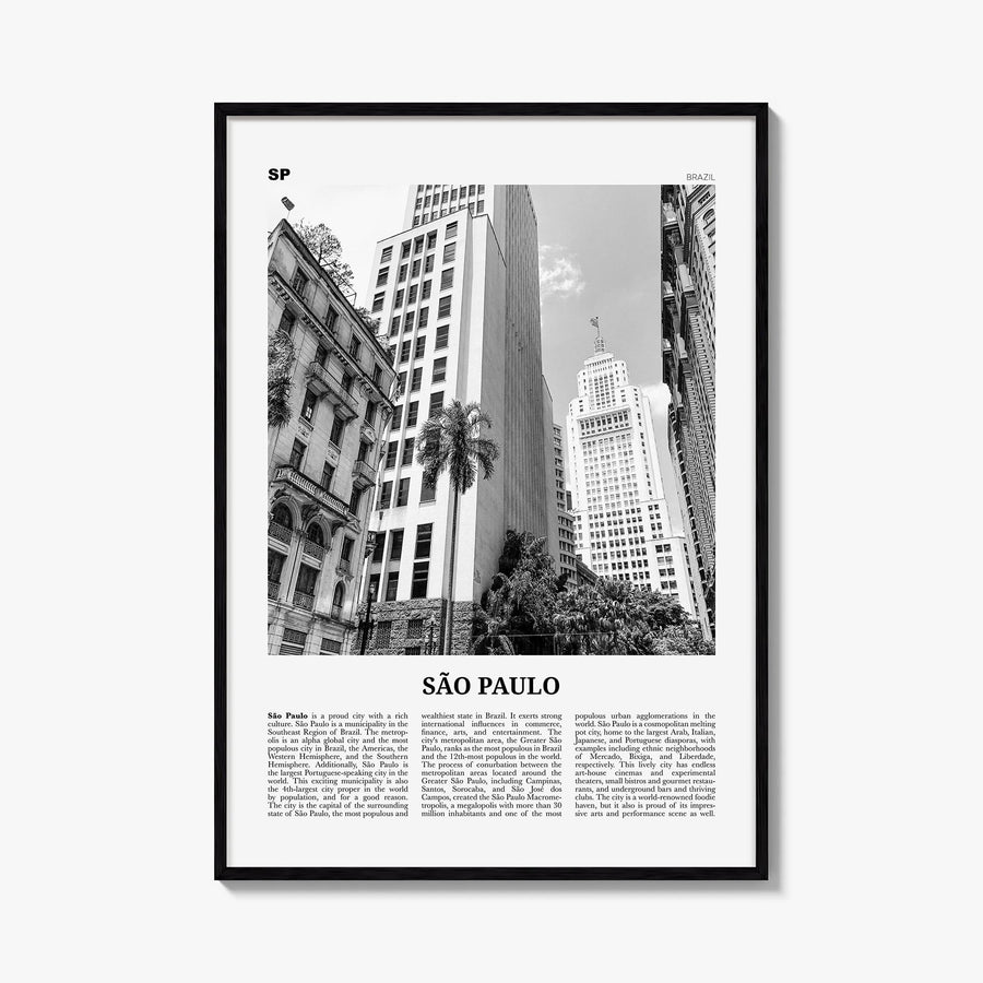 São Paulo no. 3 black & white newspaper poster of Brazil – vertical wall art, unframed print shown in interior mockup