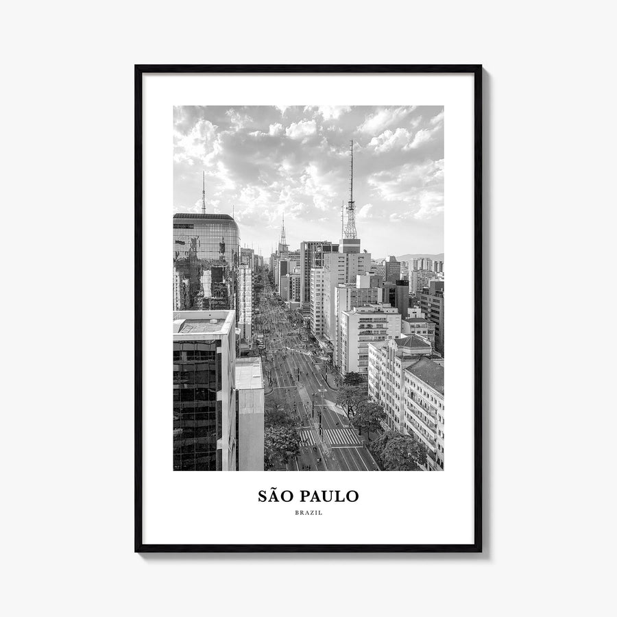 São Paulo no. 4 black & white classic poster of Brazil – vertical wall art, unframed print shown in interior mockup