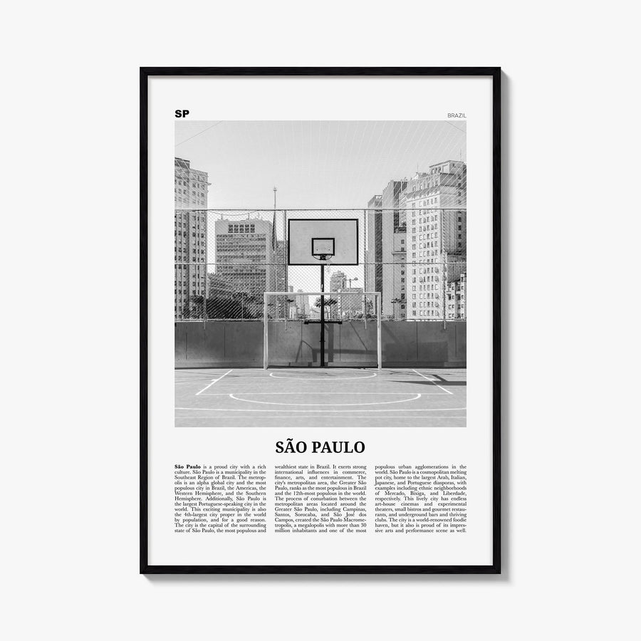 São Paulo no. 4 black & white newspaper poster of Brazil – vertical wall art, unframed print shown in interior mockup