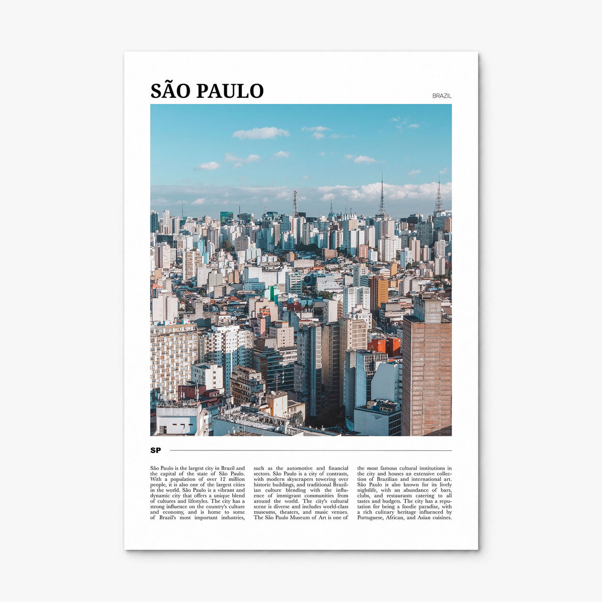 São Paulo Travel No 2 Poster, print only (unframed)