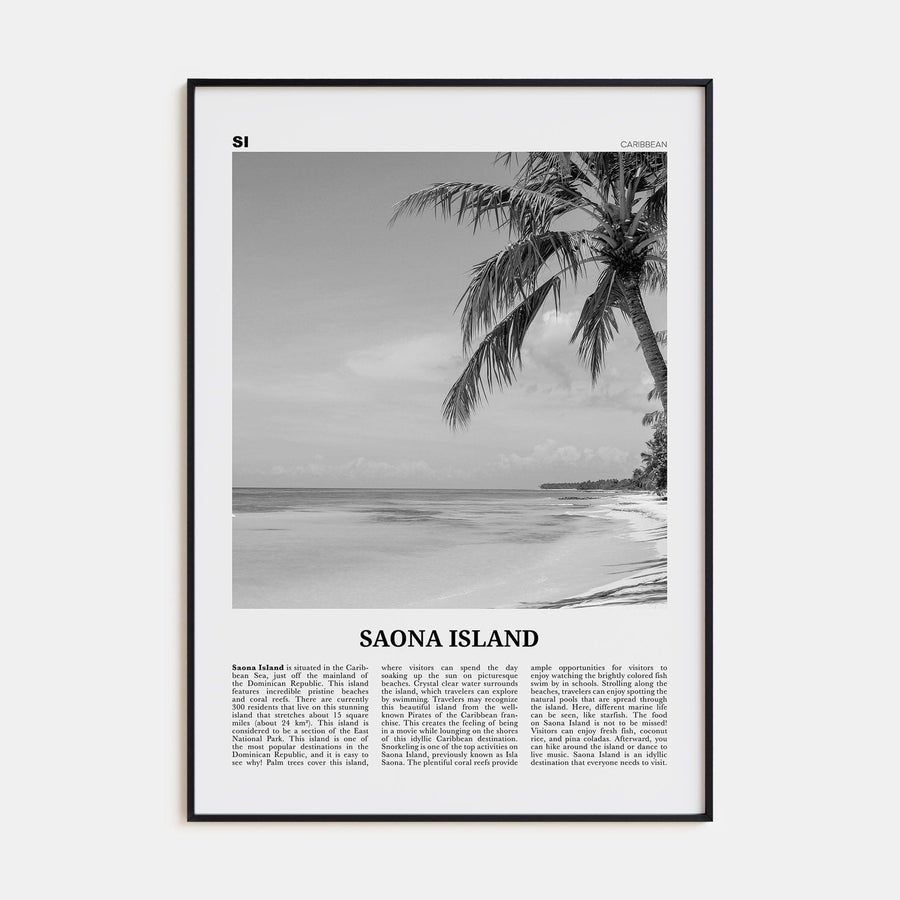 Saona Island Poster Black Metal / 8x12 in Nbourhood Travel B&W Poster