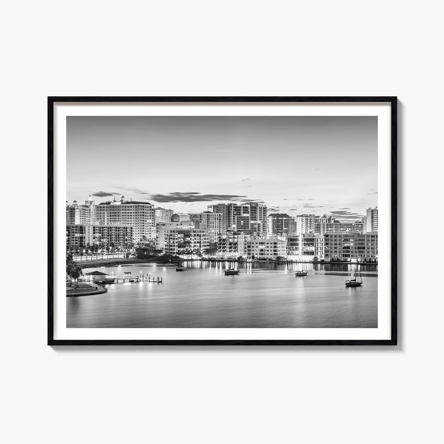 Sarasota black & white photo poster of Florida, USA – horizontal wall art, unframed print shown in interior mockup