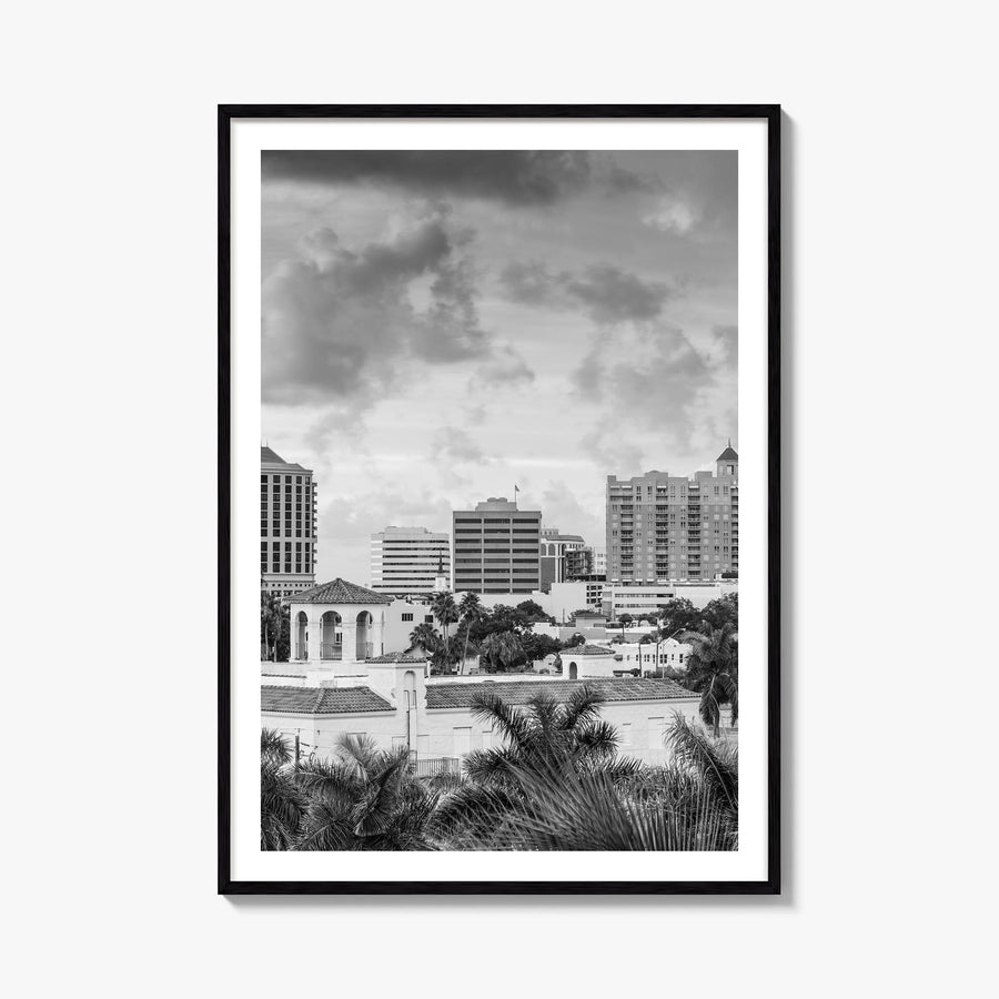 Sarasota black & white photo poster of Florida, USA – vertical wall art, unframed print shown in interior mockup