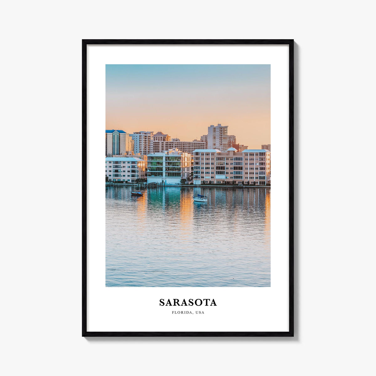 Sarasota colorful classic poster of Florida, USA – vertical wall art, unframed print shown in interior mockup