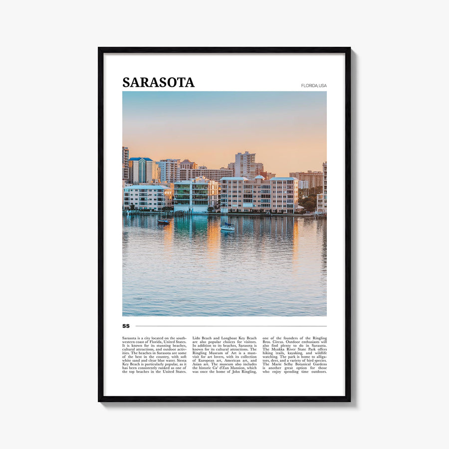 Sarasota colorful travel poster of Florida, USA – vertical wall art, unframed print shown in interior mockup