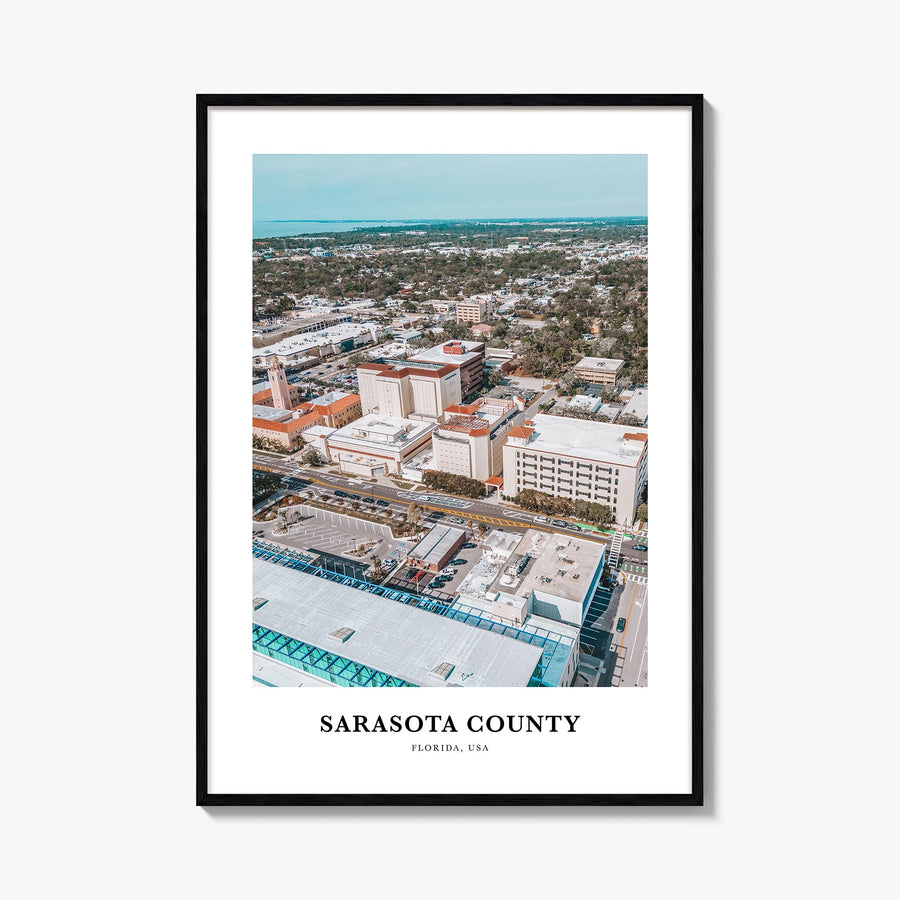 Sarasota County colorful classic poster of Florida, USA – vertical wall art, unframed print shown in interior mockup
