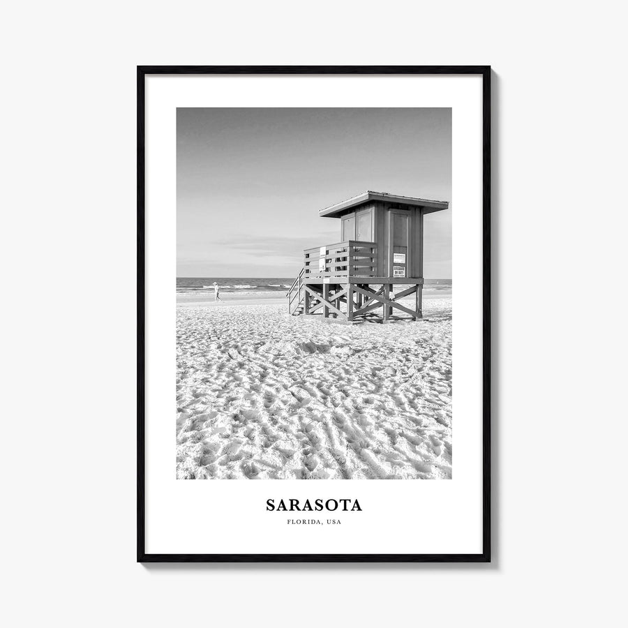 Sarasota no. 1 black & white classic poster of Florida, USA – vertical wall art, unframed print shown in interior mockup