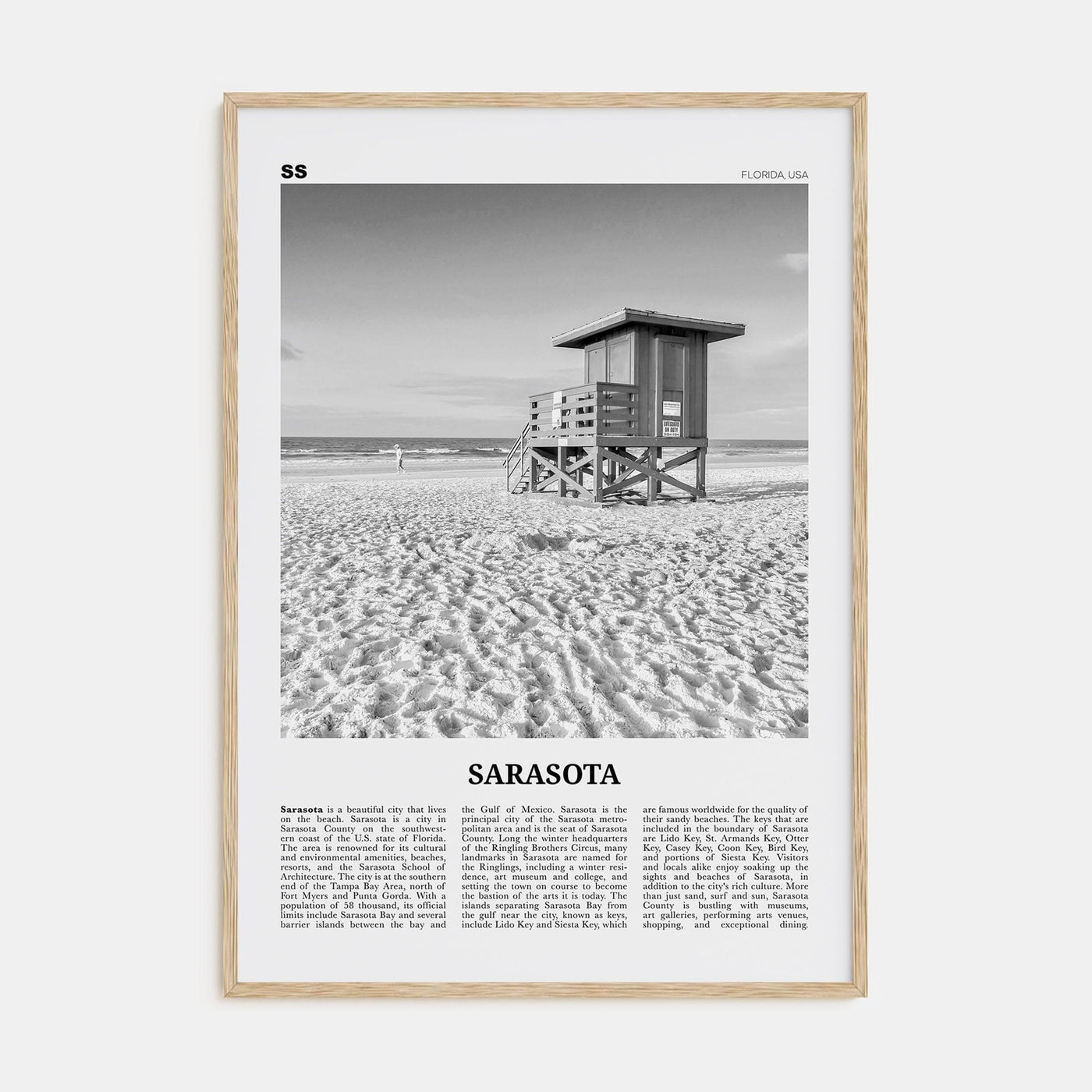 Sarasota No 1 Poster Natural Wood / 8x12 in Nbourhood Travel B&W Poster