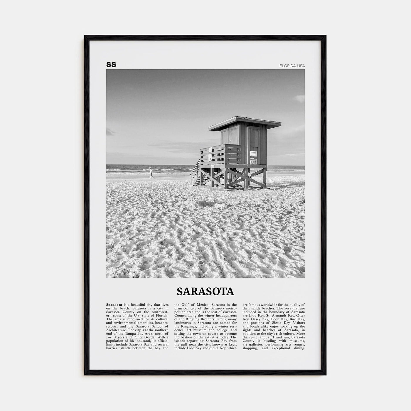 Sarasota No 1 Poster Black Wood / 8x12 in Nbourhood Travel B&W Poster