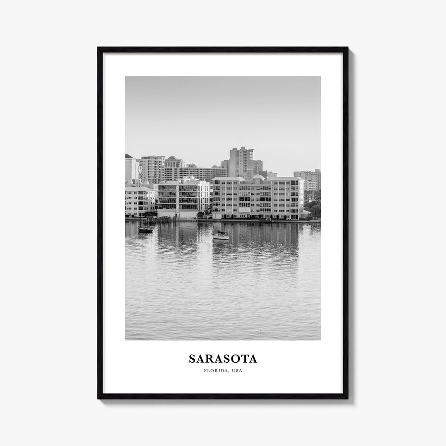 Sarasota no. 2 black & white classic poster of Florida, USA – vertical wall art, unframed print shown in interior mockup