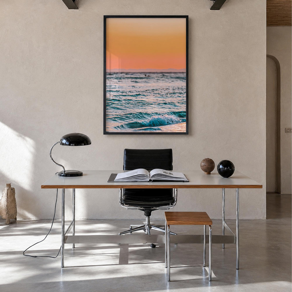 Sarasota no. 2 colorful photo poster of Florida, USA – vertical wall art in black wood frame, hanging on wall