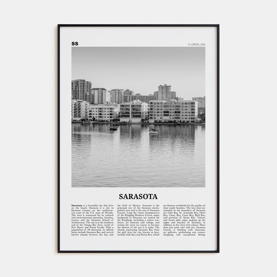 Sarasota No 2 Poster Black Metal / 8x12 in Nbourhood Travel B&W Poster